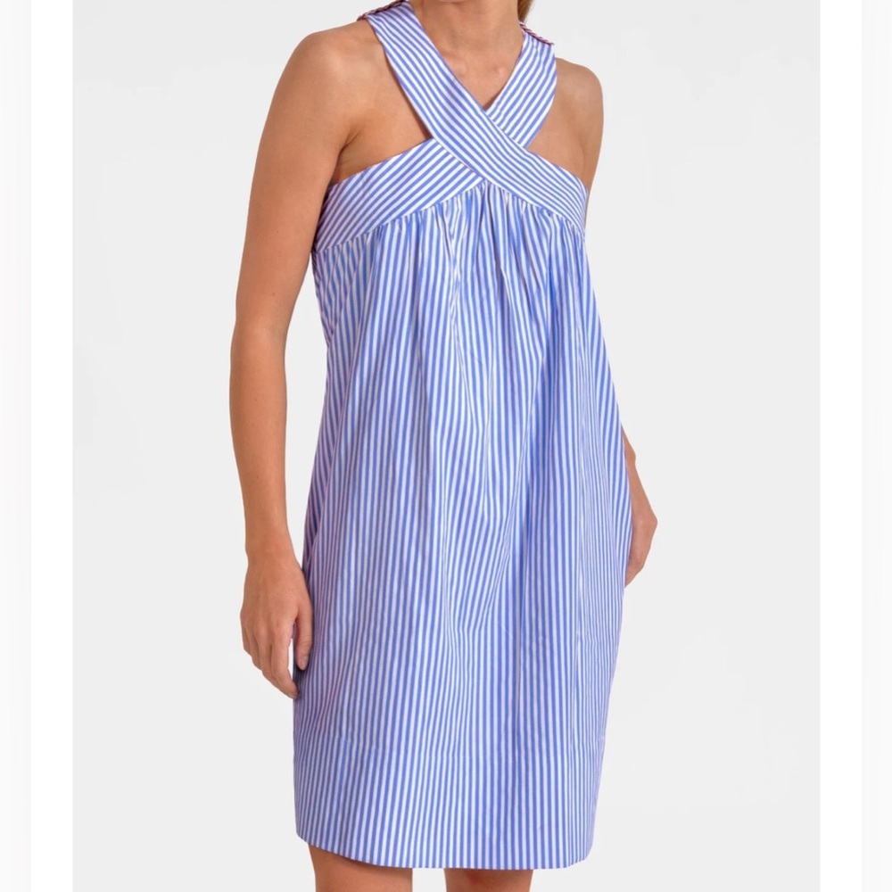 NWT GRETCHEN SCOTT Blue White Striped Halter Dress SUMMER SUNSHINE WASH WEAR XS - Picture 2 of 3
